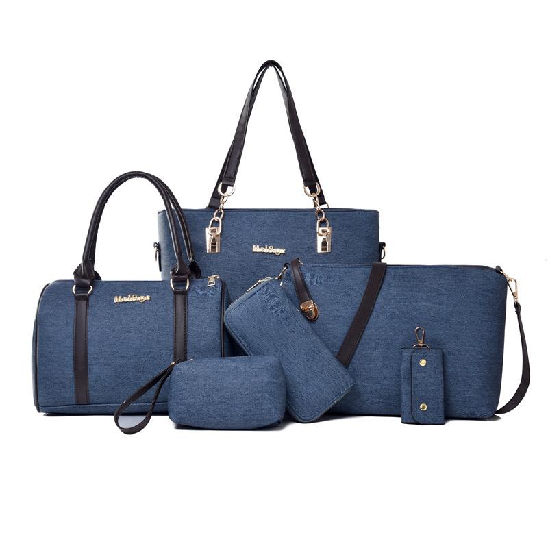 

Новая женская сумка модная джинсовая с принтом сумка «мать и дитя» набор из шести предметов портативная на плечо через плечо женская сумка модная желтая синий