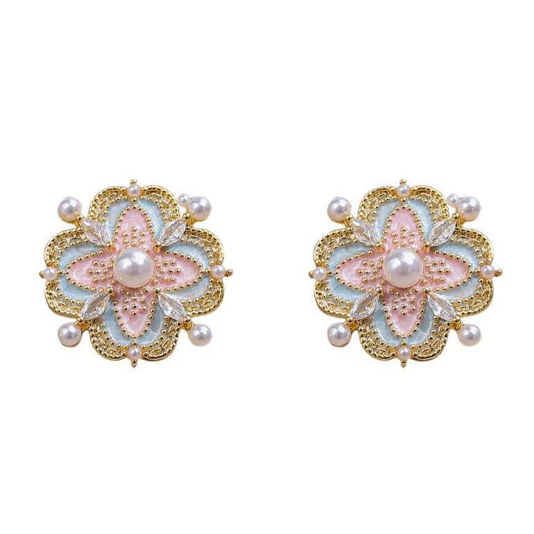 

Pendientes de flores esmaltadas estilo vintage elegantes con perlas para mujer