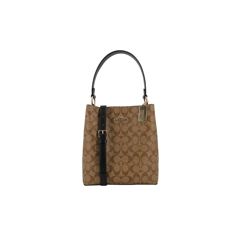 Coach Town 26 Classic Presbyopia Canvas with Leather Bucket Bag Hand-held Shoulder Crossbody Bag Medium Women's Brown
