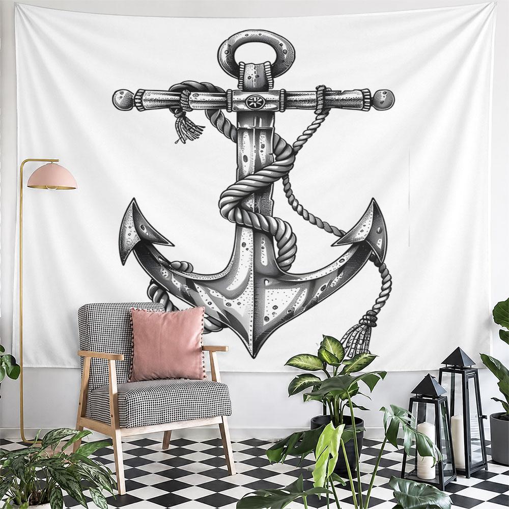 Vintage Nautical Anchor Design Pattern Wall Hanging Tapestry Decorative Tapestry Home Decor for Bedroom and Living Room