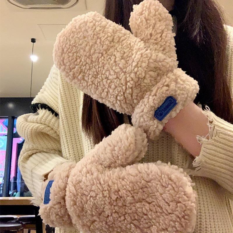 Mitaines chaudes en peluche pour femmes, en peluche et épaissies pour l'automne et l'hiver, mignonnes pour le cyclisme, antigel, coupe-vent et anti-froid, mignonnes