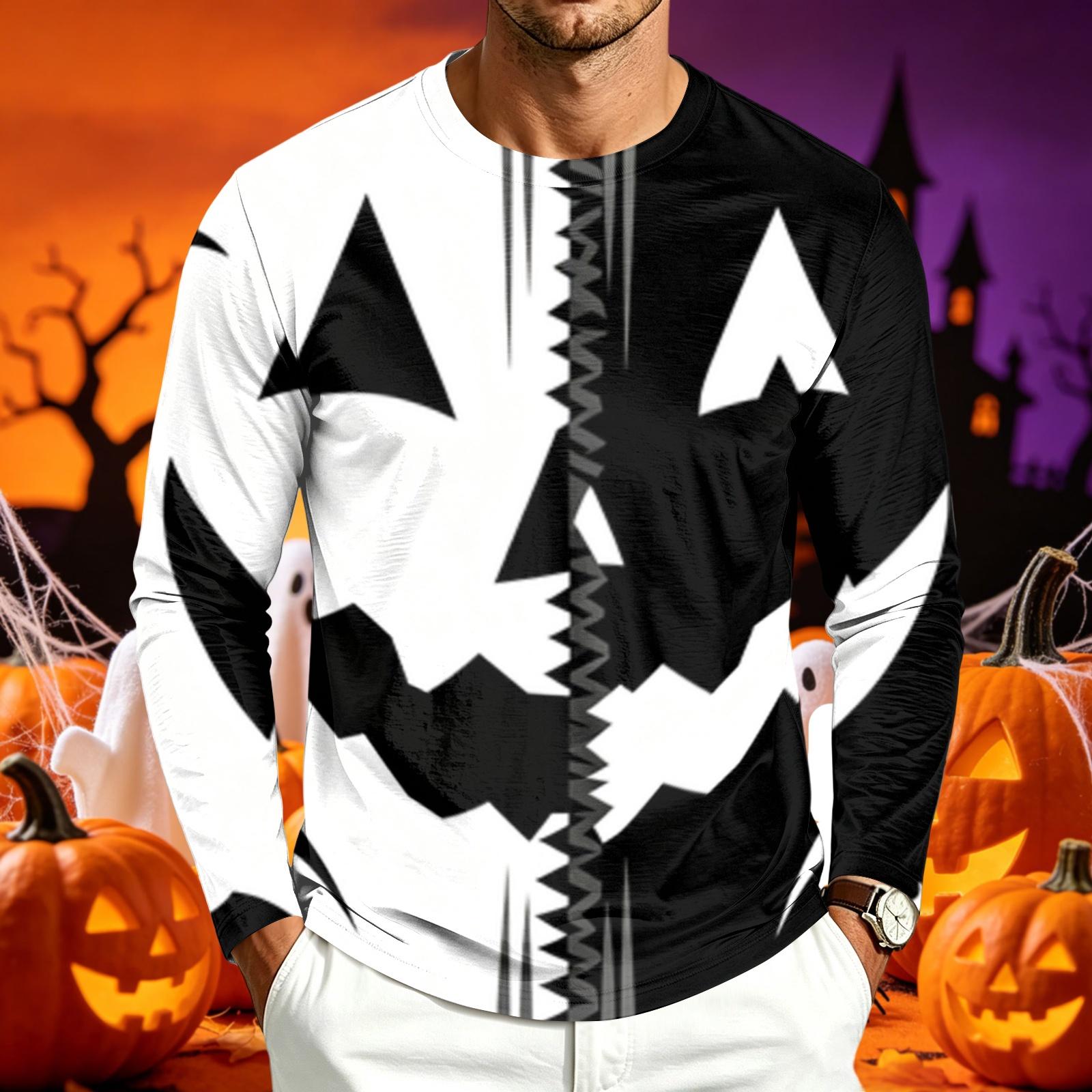 Men s Casual Long Sleeve Halloween Printed T-Shirt for Everyday Wear L