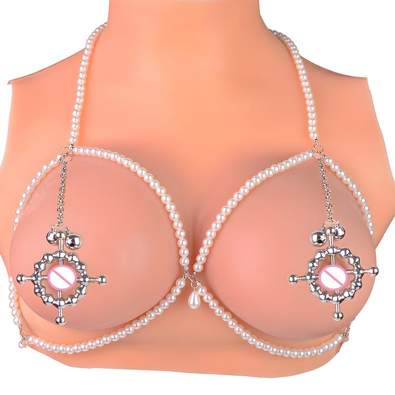 FRRK Nipple Clamps Rounded Special Nipple Leather Bondage Chain Clips Breast Nipple Clamp Stimulation for Women SM Toy, Faak Toy