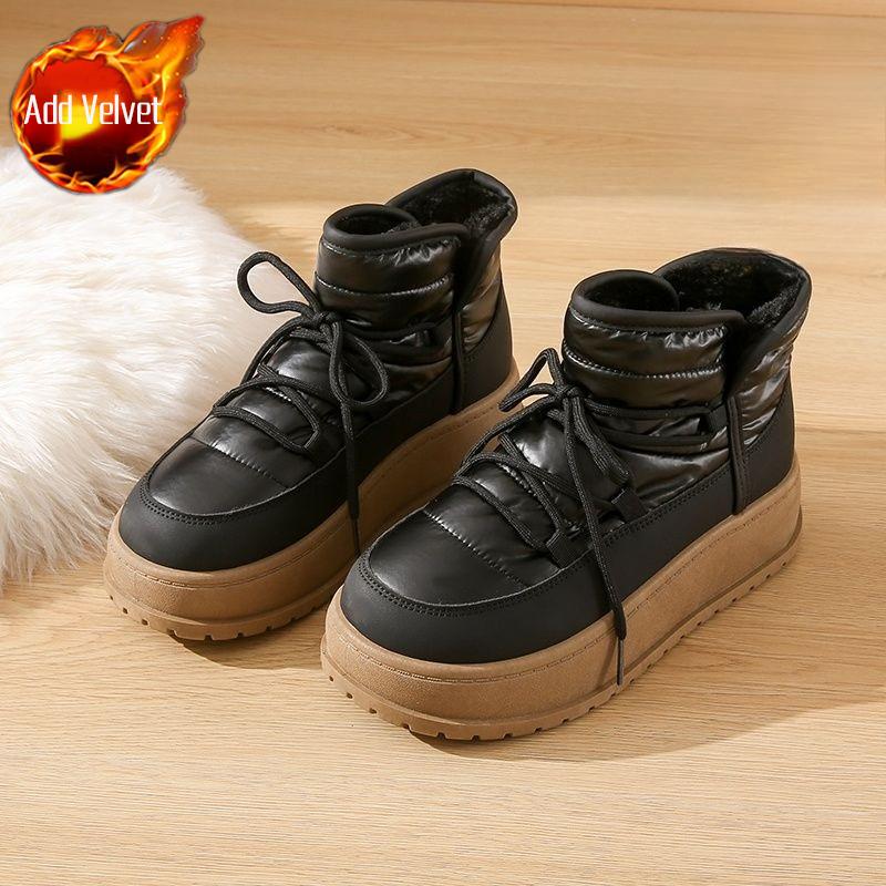 Fashion Lace-up Chunky Round Toe Women's Snow Boots Plush Warm Ladies Shoes Winter Fashion 2025 New In High Quality Goth Padded Booties