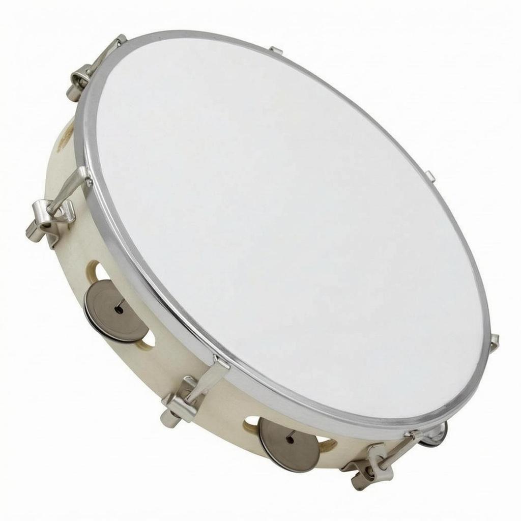 Wooden Tambourine White Drumhead with Metal Discs Handheld Hand Drum