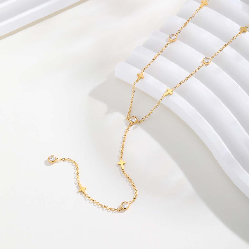 Classic Cross Zircon Y-shaped Necklace for Women,Butterfly Heart Shaped Choker Necklaces,Gold Color Stainless Steel Jewelry Gift