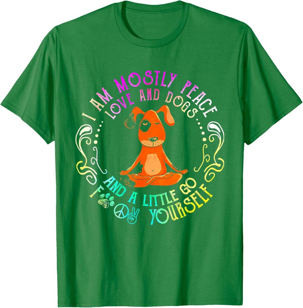 Peace Love Dogs Yoga Funny Graphic Tee Soft Cotton TShirt Casual Gift for Dog Lovers