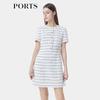 PORTS Women's White & Black Striped Short Sleeve Midi Dress