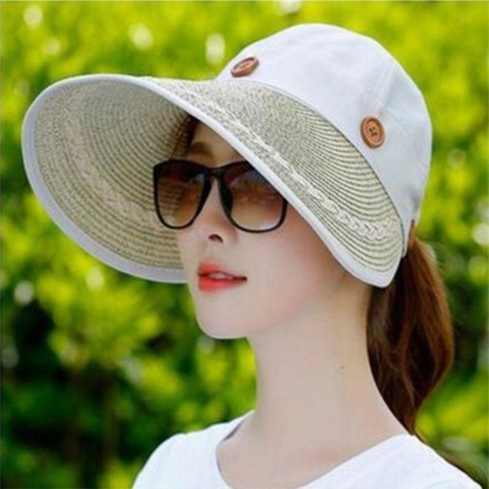 Straw Dual-purpose Empty Top Hat Wide Brim Beach Face Shade Hat New Women's Sun Hat  Women
