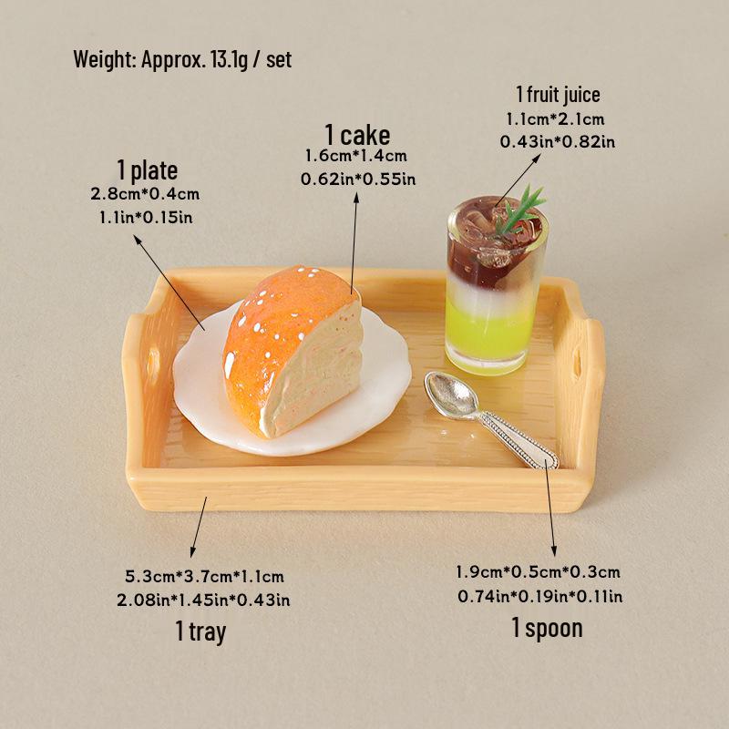 Dollhouse Miniature Juice & Cake Display Set with Tray & DIY Spoon