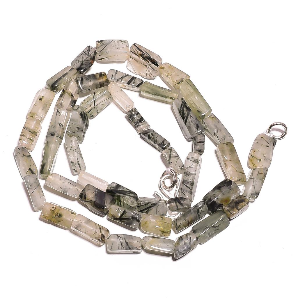 Natural Green Rutile Quartz Gemstone Radiant Smooth Beads Necklace 17" UB-3466 UB-3466