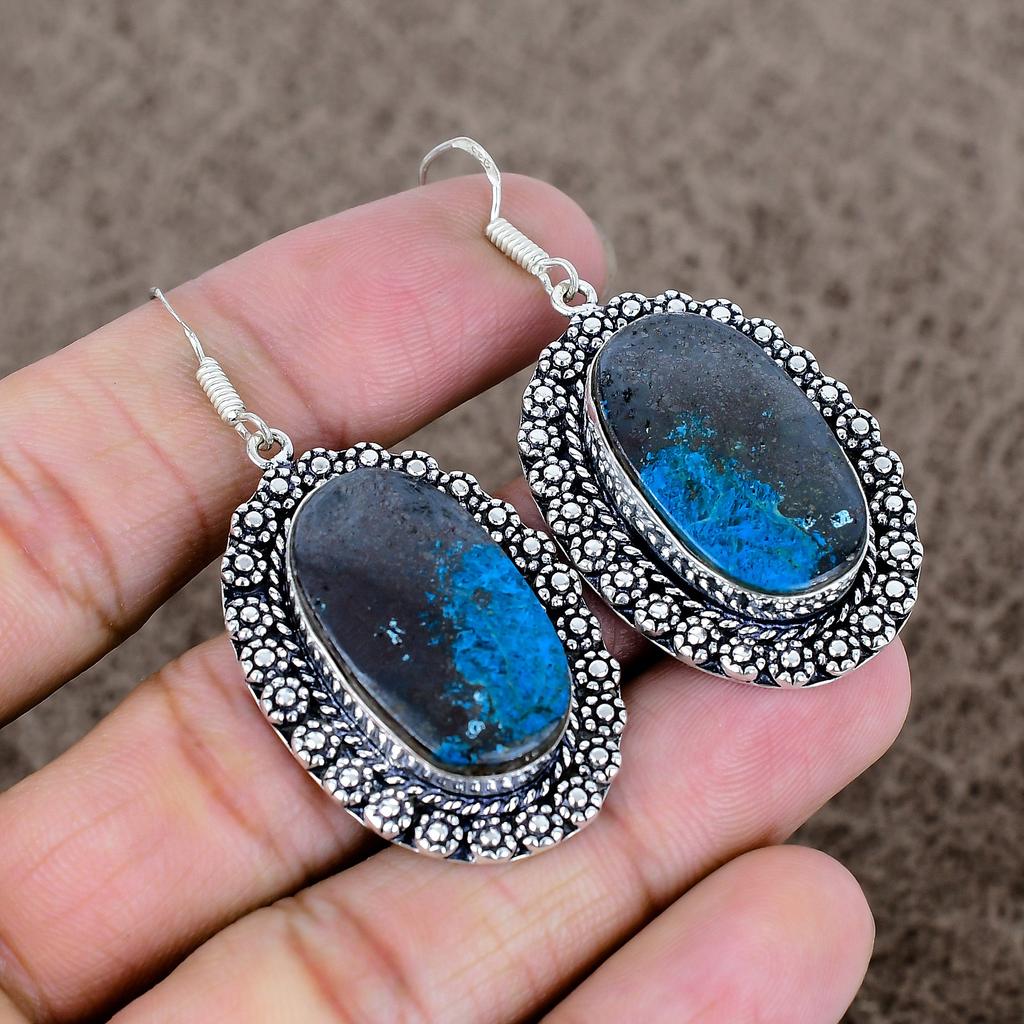 Chrysocolla Gemstone Handmade 925 Sterling Silver Jewelry Earring 2.25" KKG-711