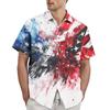 Men's Casual Stylish Flag Letter Print Shirt - Men's Lapel Short-sleeved Button-up Shirt