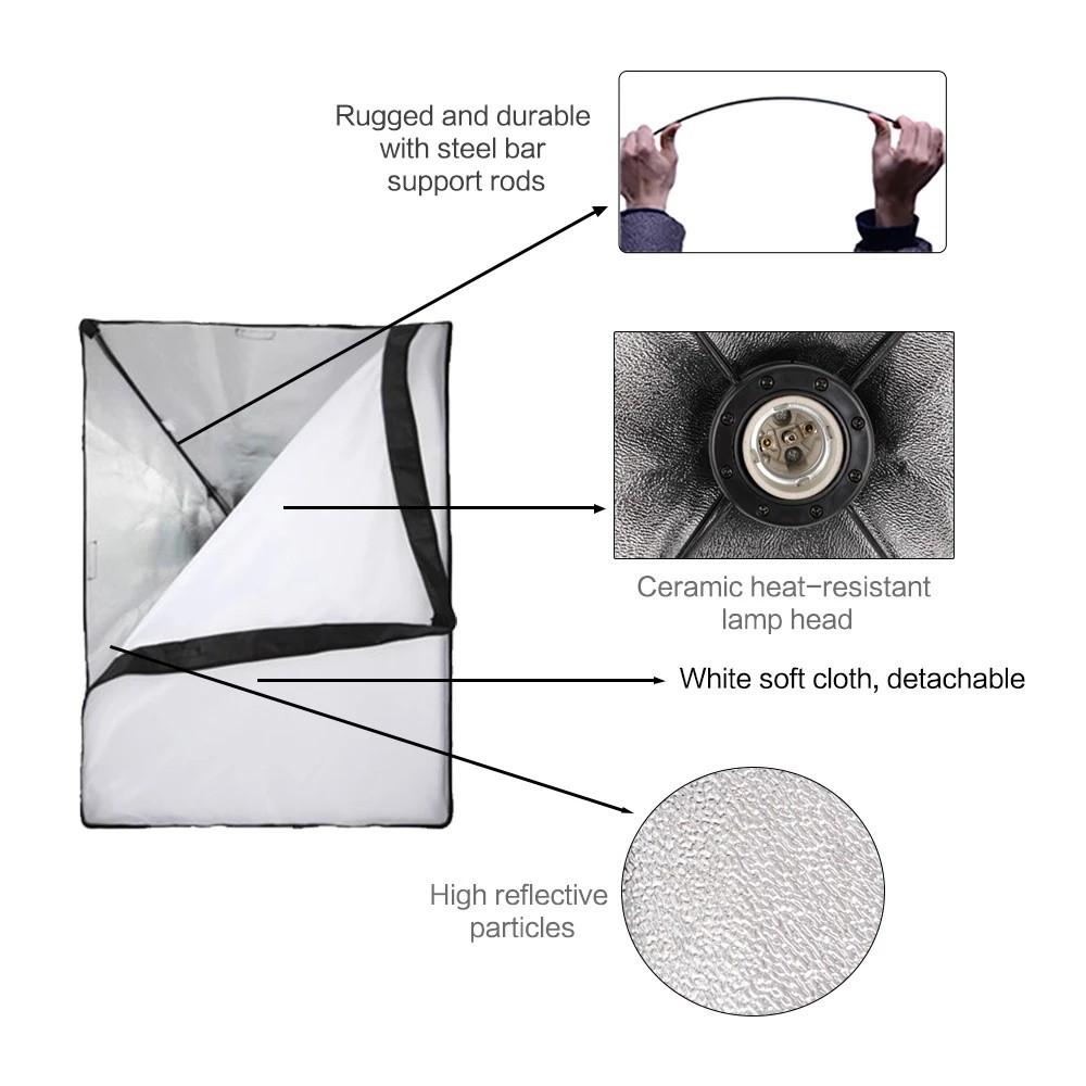 2PCS 50x70CM Softbox Lighting Kits With E27 Photographic Bulbs Studio Professional Photography Set