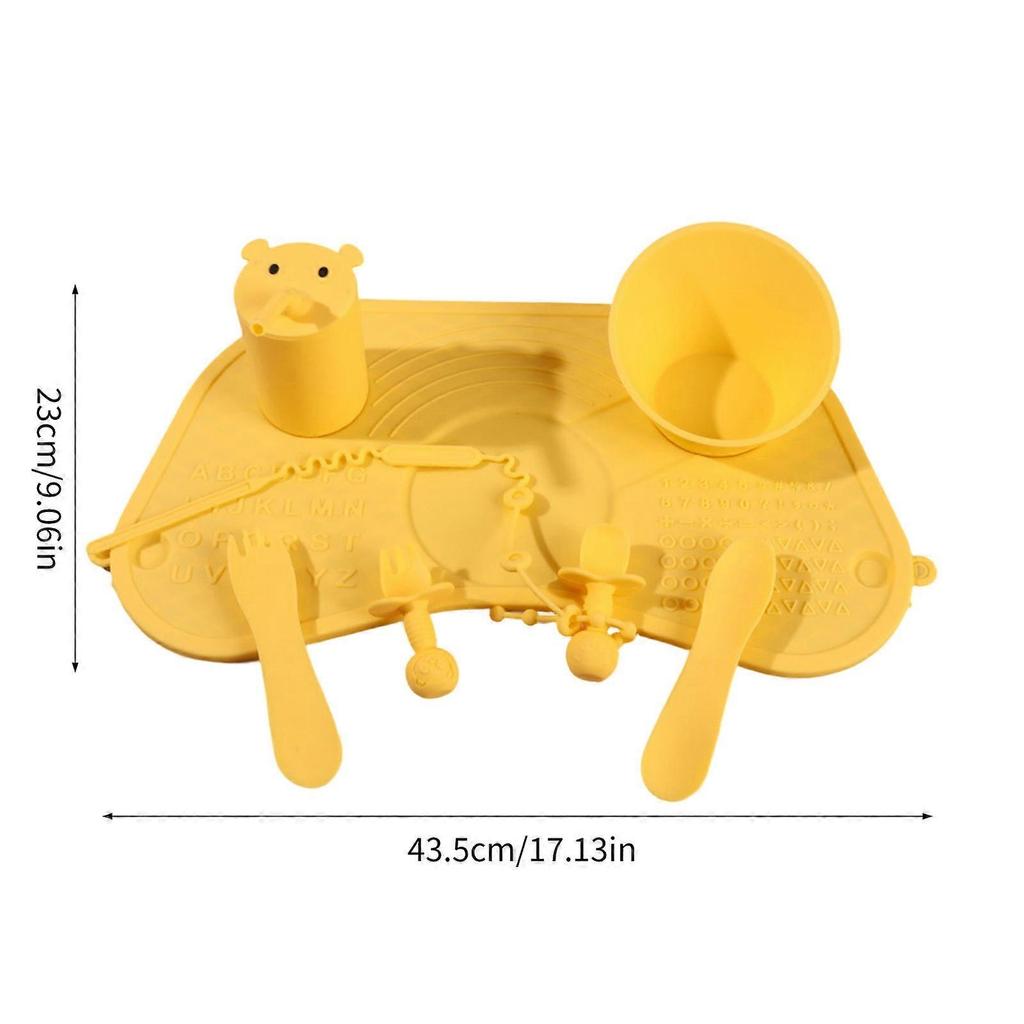 Portable Silicone Kids Feeding Set with Placemat & Straw, Yellow