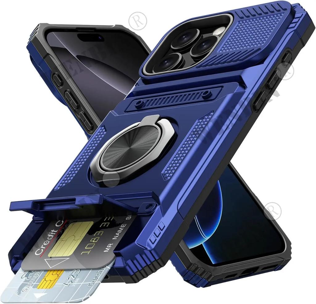 Case For iPhone 17 16 15 14 Pro Max 16 Plus Magnetic Rotated Ring Kickstand Heavy Duty Drop Protection Wallet Cover Funda Capa