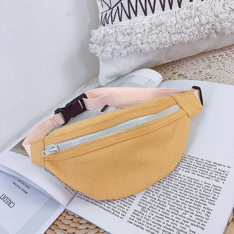Stylish Candy Color Mini Crossbody Bag For Kids Soft Canvas Waist Pouch