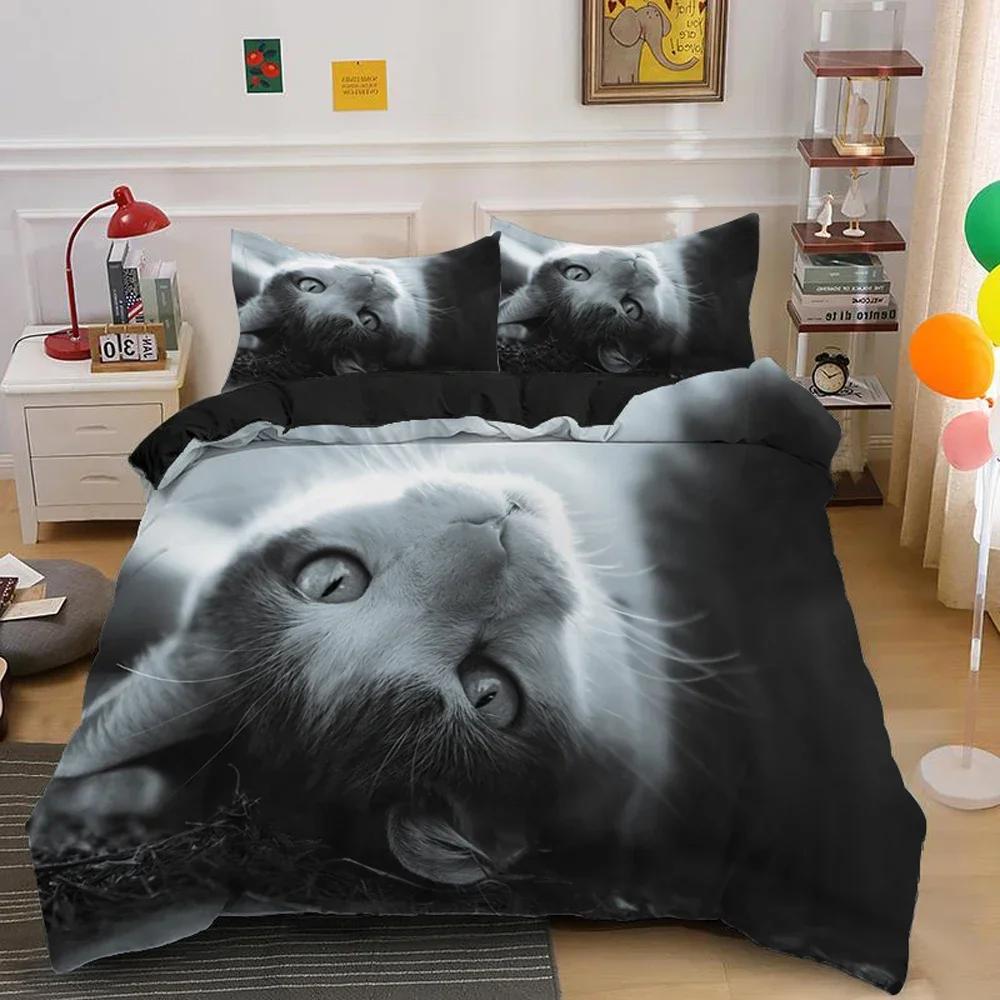 Lovely Pet Cat Cute Kitten Comfortable Duvet Quilt Cover Pillowcase Bedding Set Children Bedroom Decoration Home Textile