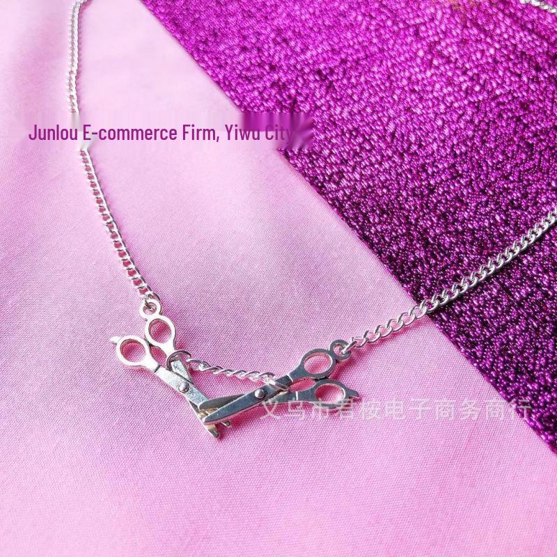 Silver Gothic Punk Scissors Pendant Necklace