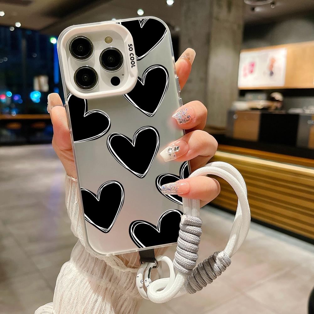 

Luxury Love Heart Lanyard Strap Phone Case For Samsung Galaxy S24 S23 S22 S21 Ultra Plus S20 FE A13 A23 A15 A35 A55 Hard Cover Note 20