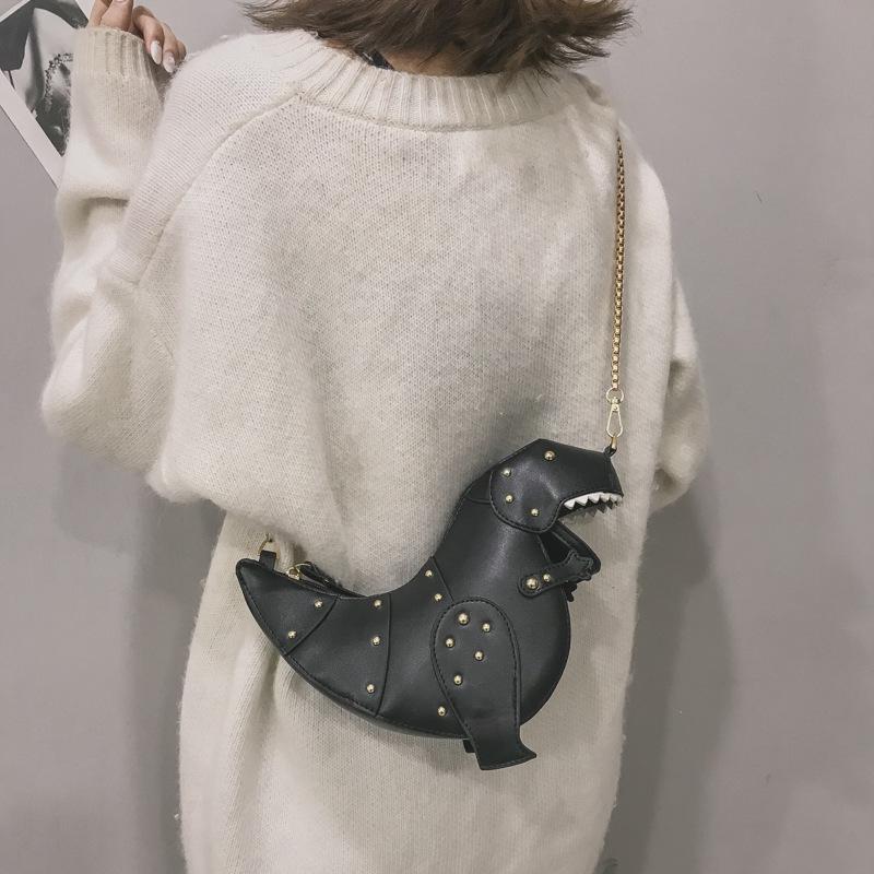 Fashion Creative Funny Three-dimensional Dinosaur Oblique Span Bag Personalized Rivet Cute Cartoon Animal Small Bag Women's Bag
