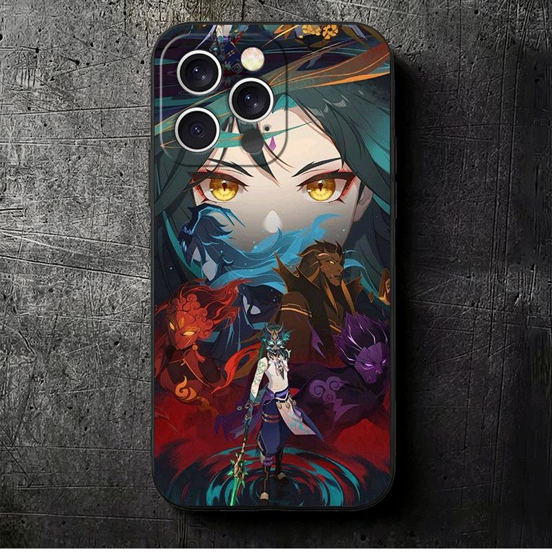 

Genshin Impact Сяо Мягкий чехол для телефона для iPhone 16 16E 17 Air 15 Pro Max 14 Plus 13 Mini 11 12 7 Черный чехол Задняя крышка iPhone 14