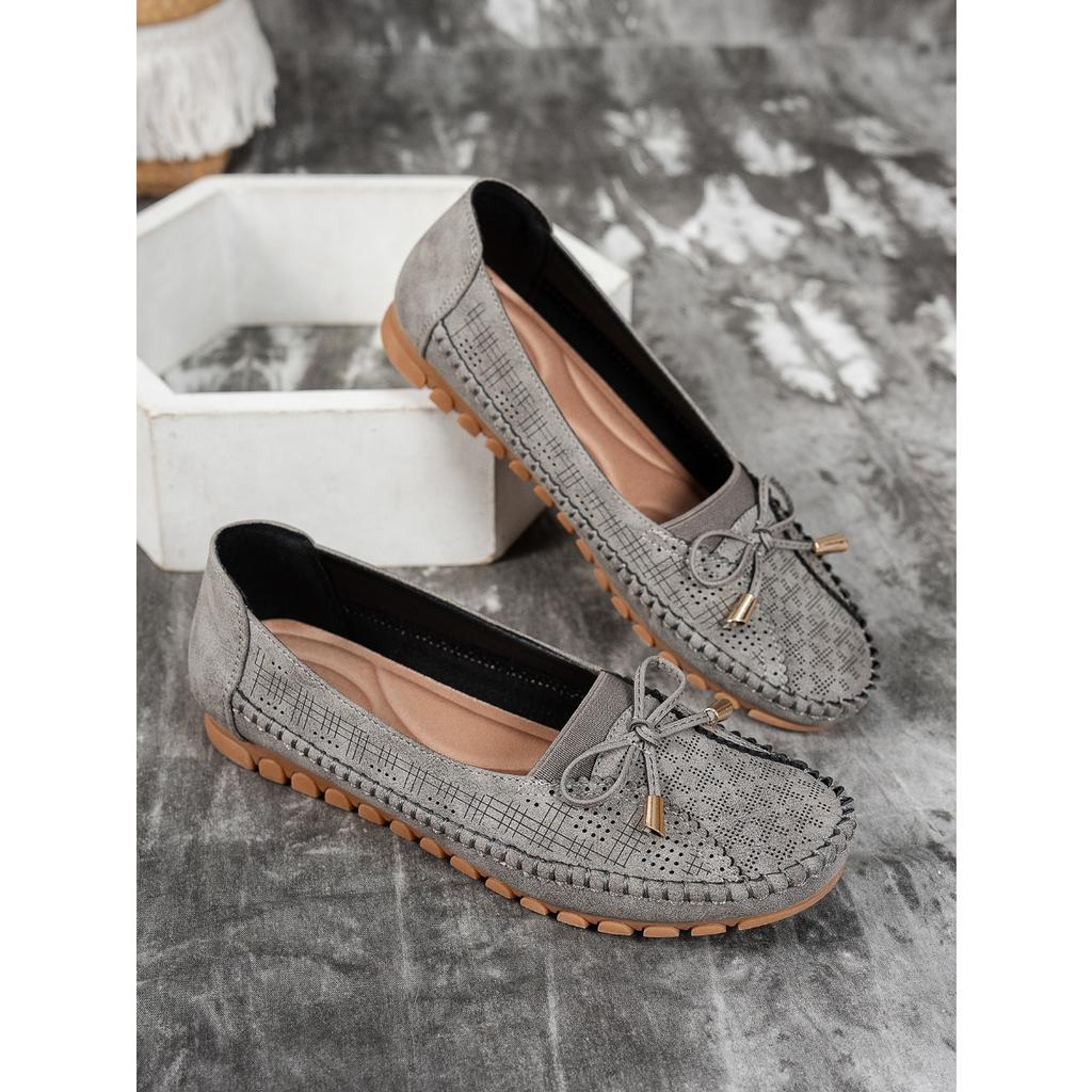 Stitching Bow Solid Color Women's Flat Loafers