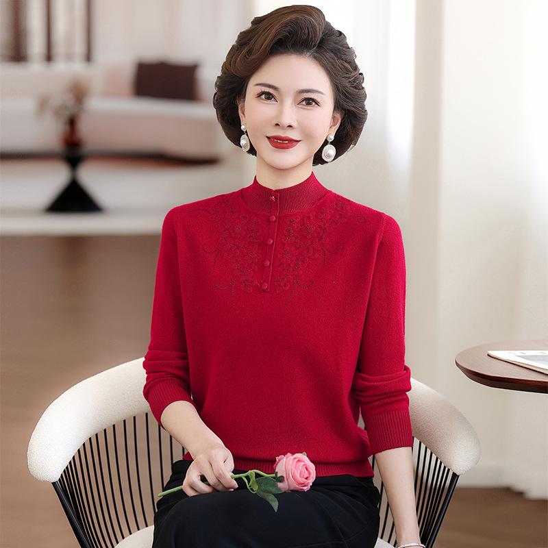 100% Wool Winter Sweater: New 2026 Style for Mom, Middle-Aged & Elderly Women's Warm Knit Top