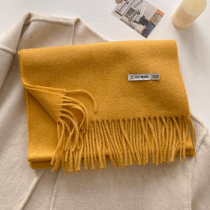 Winter Wool-Blend Scarf For Women Soft Solid Color Tassel Shawl Wrap Thick Warm Blanket Echarpe Bandana Female Scarves