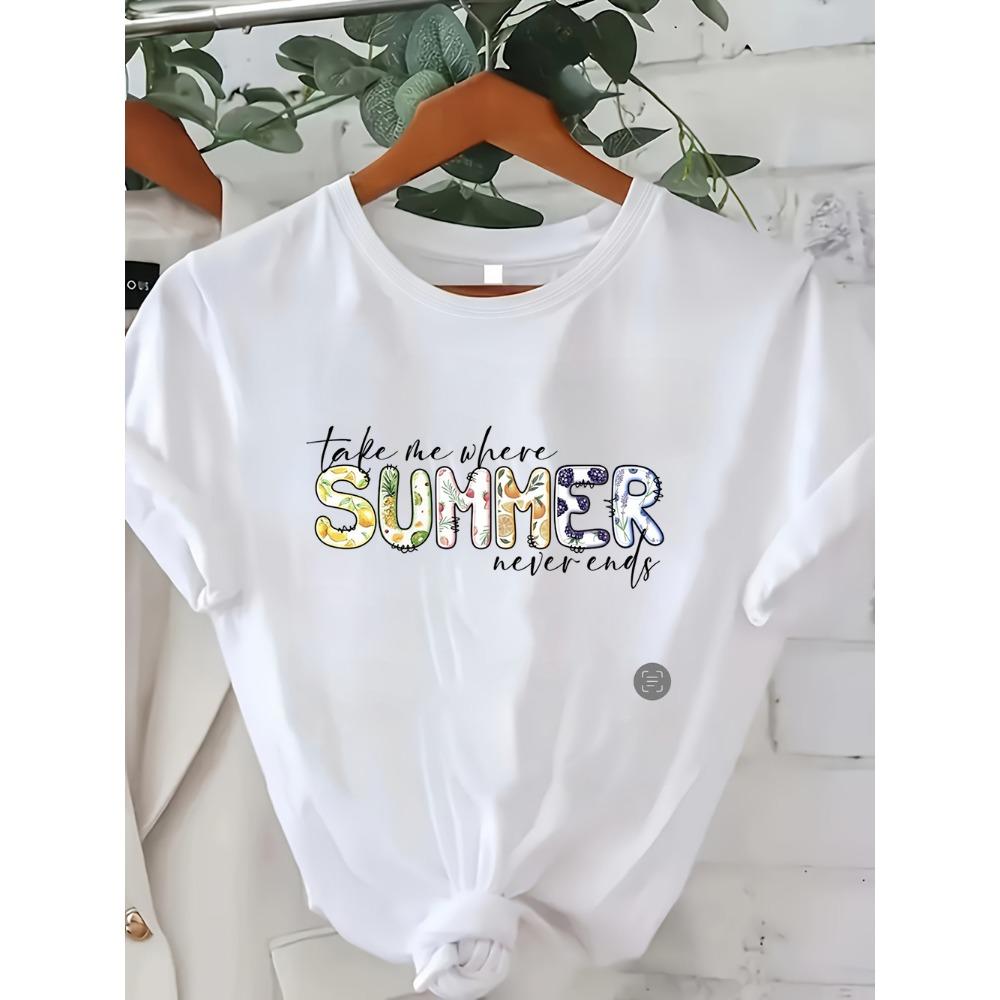 Women Casual White T-Shirt She Sells Sea Shells By The Sea Shore Print Soft Cotton Short Sleeve Daily Wear Tee