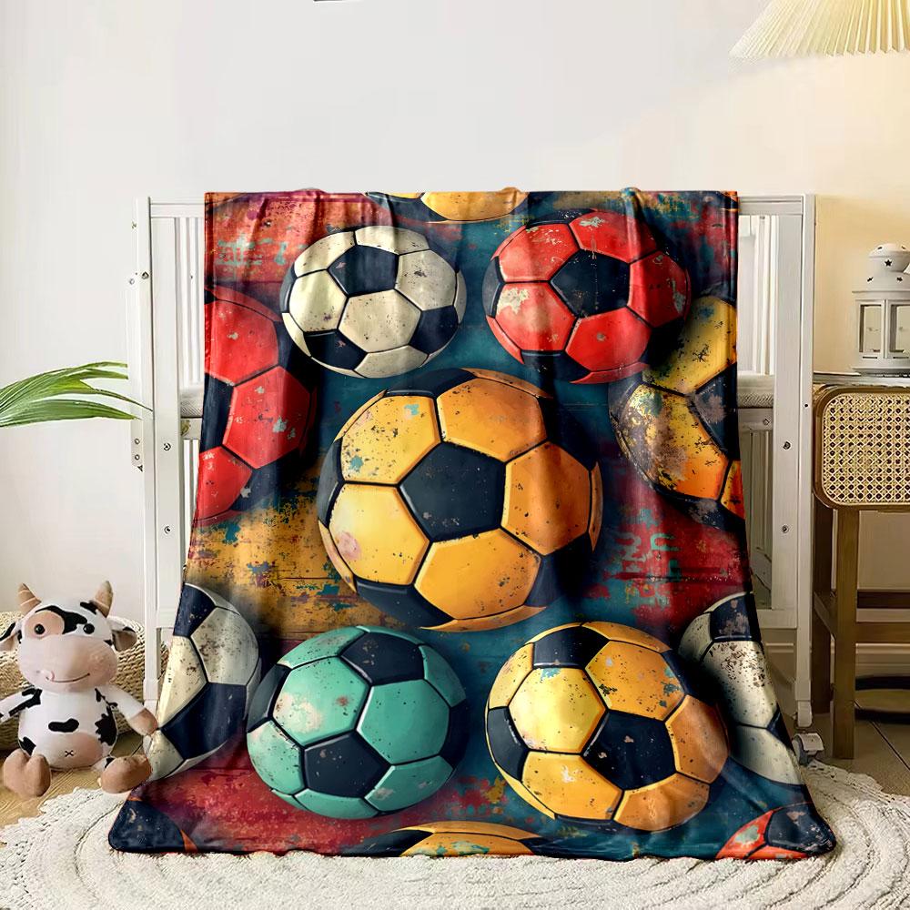 Multiple Colorful Soccer Balls with Worn Textures On a Vibrant Background. for All Seasons Blanket Lunch Break Throw Gift