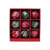 Holiday Tree Trim Set with 9 Fabric Covered Baubles, Patterned Hanging Accents for Wreath, Shelf and Window Styling