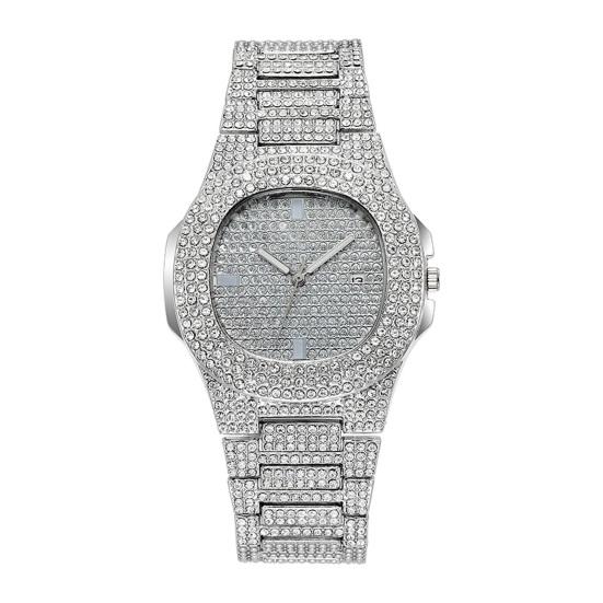 Quarzuhr mit voll besetztem Diamantlünetten- und Zifferblatt-Design, hochpräzise, funkelnd, trendiger Hip-Hop-Stil, für den täglichen Gebrauch und Partys