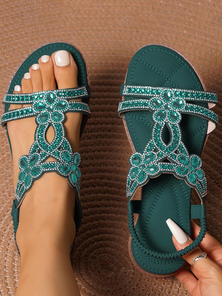Sandali piatti con strass bohémien Yasrun - Comode scarpe estive da donna