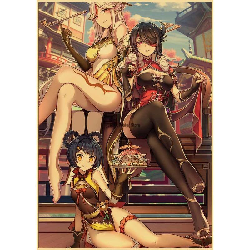 Genshin Impact Cartoon Character Posters Kraft Paper Prints Home Room Decor Study Bedroom Bar Cafe Wall Paintings Wall Stickers