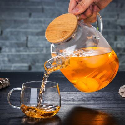 Bollitore per l'acqua in vetro trasparente con coperchio in bambù, resistente al calore, teiera di grande capacità, bottiglia d'acqua da 1 l/1,5 l