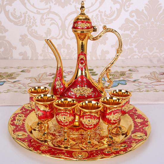 8Pcs/Set European Cup Kettle Vintage Metal Wine Wedding Tray Kit Home Gifts