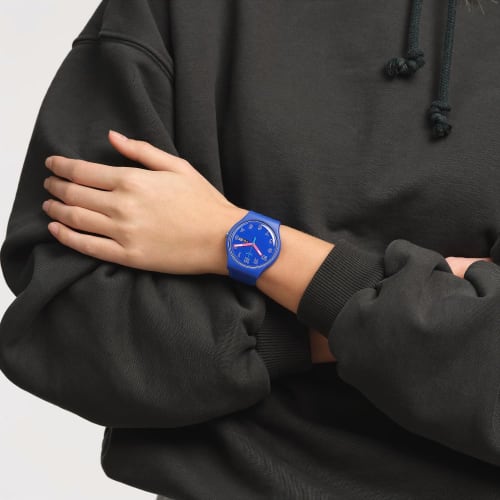 Swatch Men's Bio-Sourced Cobalt Disco Quartz Watch, Blue, Quartz Wristwatch.