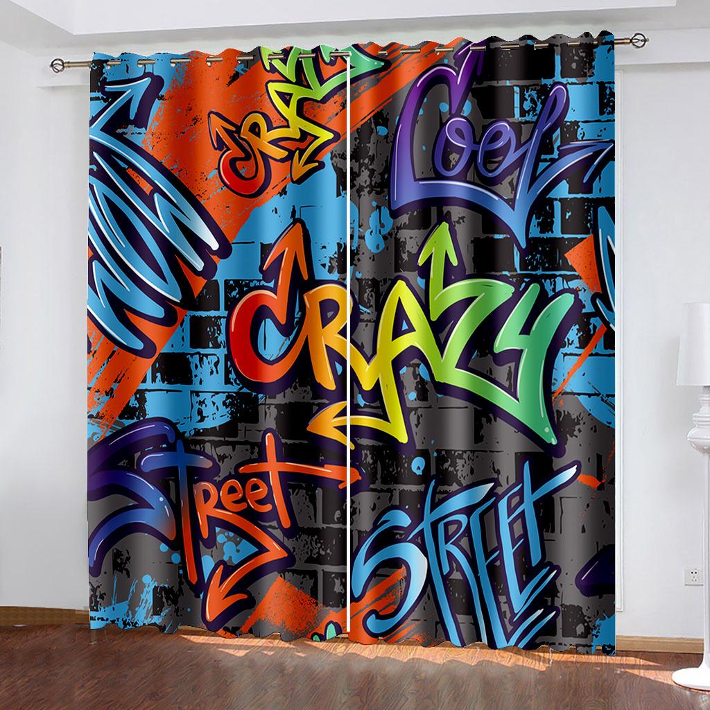 Stylish Bass Thin Graffiti Window Curtains In Youngsters Bed Chamber Living Living Space Hall Treatments Kitchen Decoration Drapes Blinds Rock Music