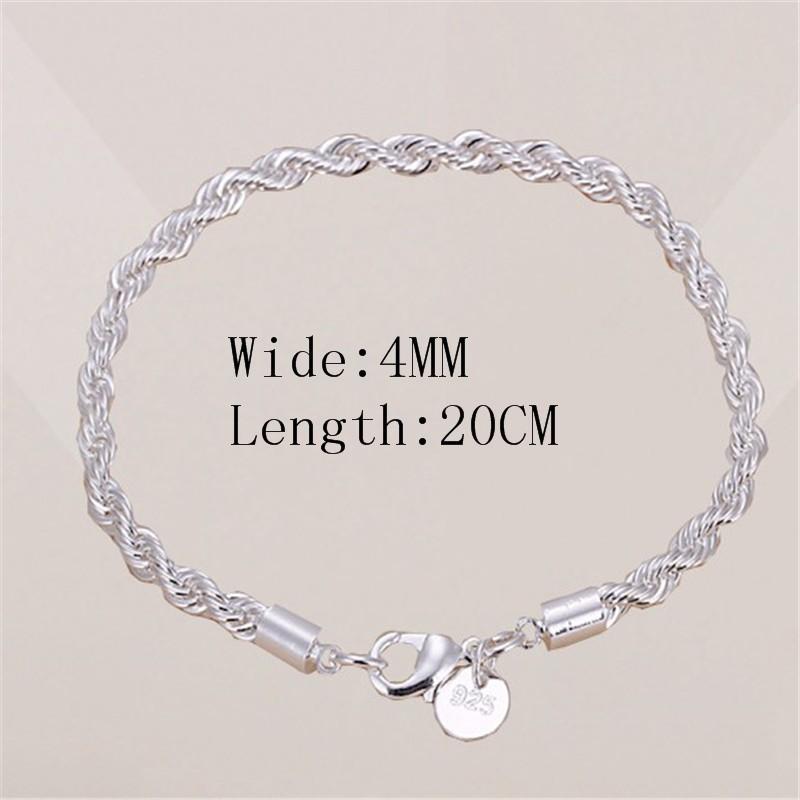 Charms 925 Silver Bracelets for Women Men Simple 4MM Twisted Rope Chain Bracelets Party Wedding Jewelry Holiday Gifts
