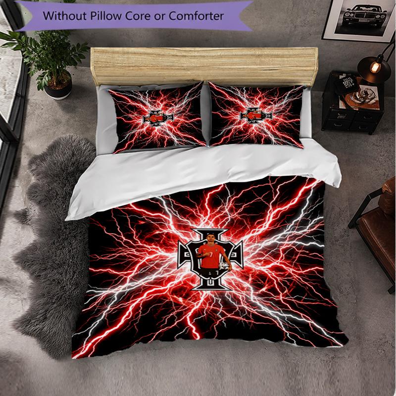 Portugal Football Pattern 3 Pieces Bedding Set Soft Microfiber Duvet Cover with Pillow Cases for Bedroom