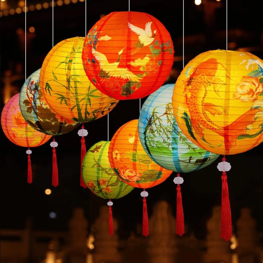 Traditional Festival Antique Lantern Hanging Round Paper Lantern Mid-Autumn Festival