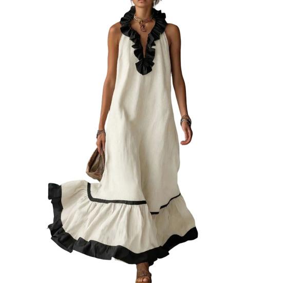 

Женское летнее макси-платье с вырезом на шее, с оборками, без рукавов, струящееся, длинное, повседневное, для пляжного отдыха, сарафан XXXL белый