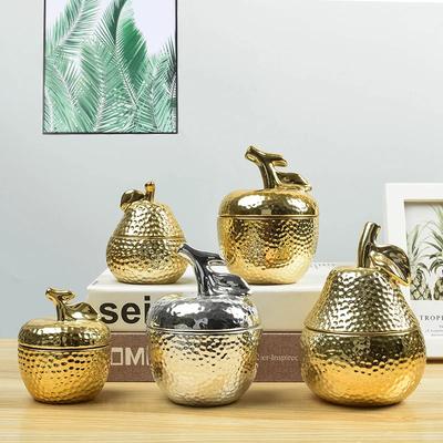 Gouden Peer Appel Woonkamer Decor Ring Ketting Opbergdoos Galvaniseren Keramische Fruit Opbergpot Huis Woonkamer Decor