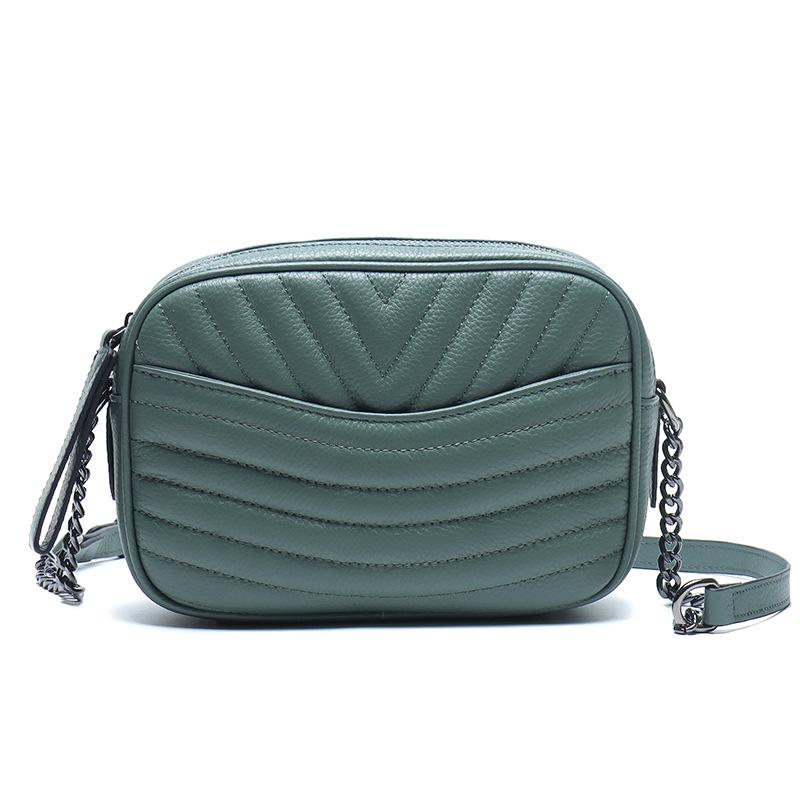 Internet Celebrity Leather Trendy Girl Bag First Layer Cowhide Small Fragrant Diamond Chain Bag Shoulder Messenger Bag
