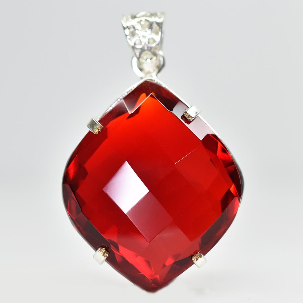 

Natural Red Topaz 96 Ct Fancy Cut Certified 925 Starling Silver Pendant Gemstone MY.PD-74-NS 48.6 mm approx червоний