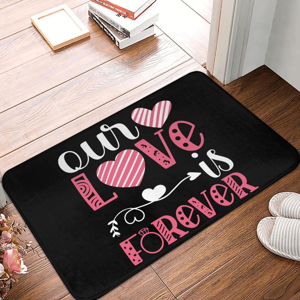 "One Love" Heart Script Door Mat Soft Non-Slip Floor Rug Romantic Sweet Letter Decor Carpet for Entryway Bathroom Kitchen Gift