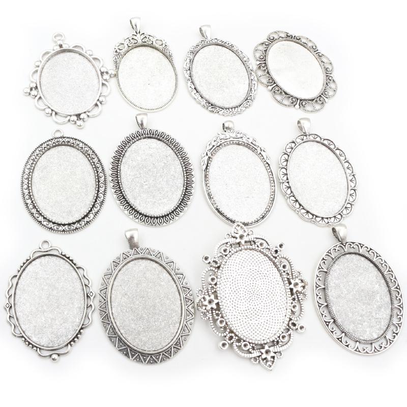 5pcs 30x40mm Inner Size Antique Silver Plated and Bronze and Black Cabochon Base Setting Charms Pendant