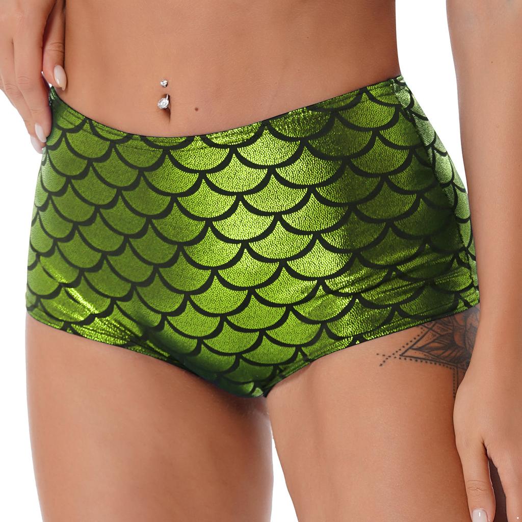 Women's Fish Scale Performance Shorts: Shiny Sequin-like Clubwear for Pole Dance, Mermaid Costume & Festive Swimwear