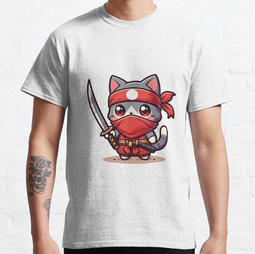 Cute Ninja Cat with Samurai from Japanese cat assassin for cat lover100 cotton catzilla printed TShirt for men plus size tee
